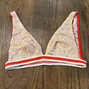 Free People Cream and Red Lace Bra